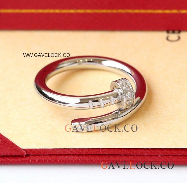 Cartier Nail Style Ring Stainless Steel with Diamonds Wide